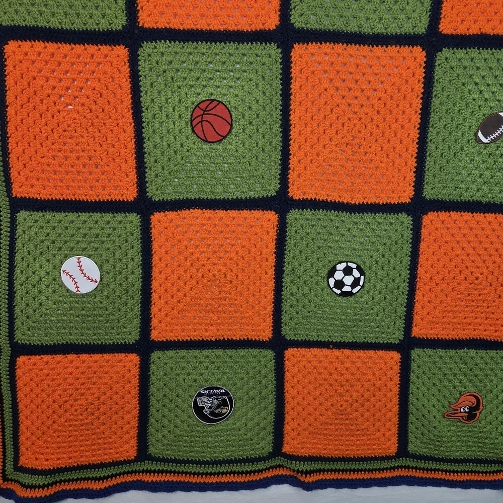 Handmade Baltimore‎ Sports Crochet Throw Blanket 61x50 Ravens Orioles